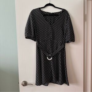 Topshop Monochrome black and white Polka Dot Dress with statement belt